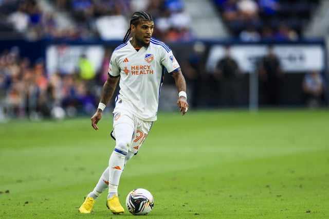 Jul 31, 2025; Cincinnati, Ohio, USA; FC Cincinnati defender DeAndre Yedlin (91) dribbles against CF Monterrey in the first half at TQL Stadium. Mandatory Credit: Katie Stratman-Imagn Images/File Photo