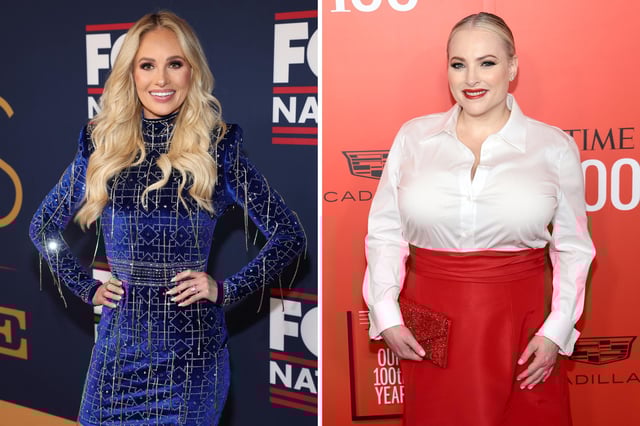 (L) Tomi Lahren attends the 2023 FOX Nation Patriot Awards at The Grand Ole Opry on November 16, 2023 in Nashville, Tennessee. (R) Meghan McCain attends the 2023 TIME100 Gala at Jazz at Lincoln Center on April 26, 2023 in New York City.
