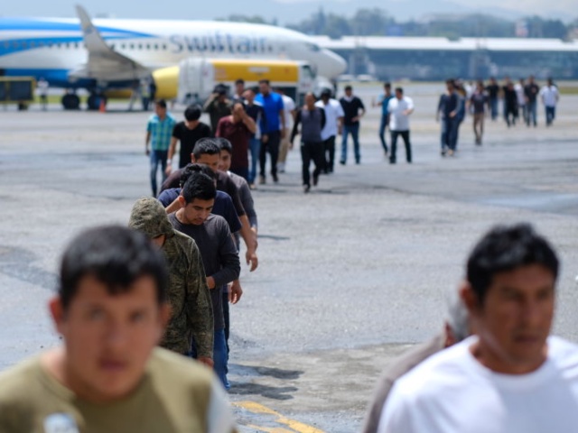 GUATEMALA CITY, GUATEMALA - AUGUST 23: Guatemalans walk off a plane during the arrival of a flight coming from Mesa, Arizona with deported Guatemalan Citizens at La Aurora International Airport on August 23, 2019 in Guatemala City, Guatemala. Under a new policy, ICE has expedited removal procedures for many Guatemalan families and adults arriving to the U.S.-Mexico border. The more streamlined approach replicates how DHS currently works with immigrant removals to Mexico, according to DHS. (Photo by Josue Decavele #792748#51B ED/Getty Images)