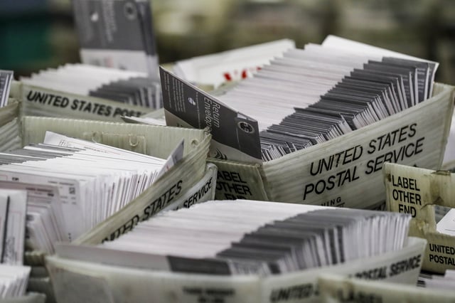 Ballots are received, sorted and verified at the Los Angeles County ballot processing facility. (Robert Gauthier/Los Angeles Times/Getty Images)
