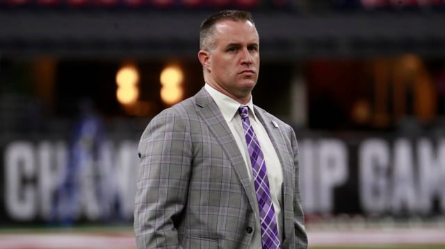 Northwestern coach Pat Fitzgerald on the field at Lucas Oil Stadium before the Big Ten championship game against Ohio State on Nov. 28, 2018, in Indianapolis. (Nuccio DiNuzzo/Chicago Tribune)