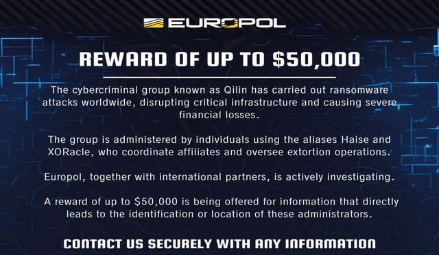 Europol Denies $50K Reward for Qilin Ransomware Leaders, Calls It a Scam