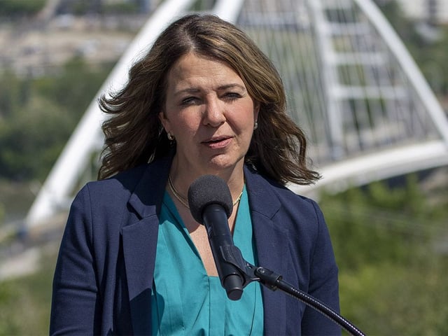 Premier Danielle Smith at an announcement in Edmonton on Friday, July 18, 2025.