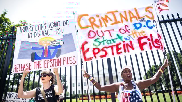 Protesters call for release of Jeffrey Epstein files