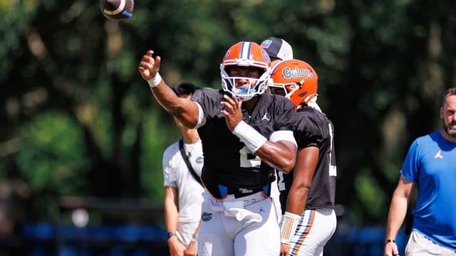 Florida Gators quarterback DJ Lagway (2) throws the ball during fall football practice at Heavener Football Complex at the University of Florida in Gainesville, FL on Tuesday, August 12, 2025. [Matt Pendleton/Gainesville Sun]

Matt Pendleton / USA TODAY NETWORK via Imagn Images