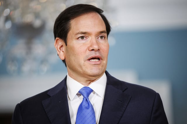 U.S. Secretary of State Marco Rubio responds to a question from reporters while he meets with Serbian Foreign Minister Marko Djuric (not pictured) at the U.S. Department of State on August 6, 2025 in Washington, D.C.