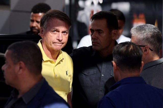 Brazil's former President Jair Bolsonaro arrives at a hospital for medical examinations, authorized by Supreme Court Justice Alexandre de Moraes, leaving the house arrest as he awaits trial after being accused of plotting a coup following his electoral defeat, in Brasilia, Brazil, August 16, 2025. REUTERS/Adriano Machado     TPX IMAGES OF THE DAY     
