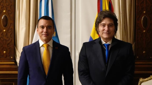 El presidente Javier Milei recibe en Casa Rosada al mandatario de Ecuador, Daniel Noboa.