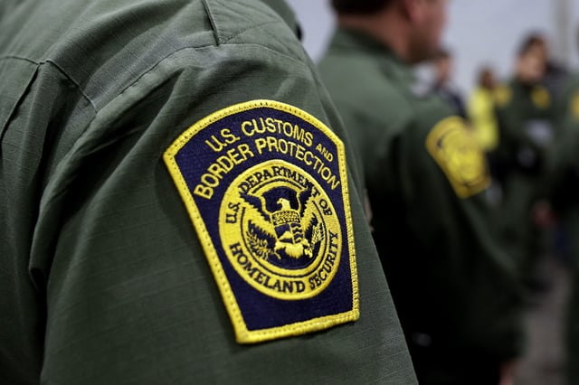 Border Patrol agents hold a news conference prior to a media tour of a new U.S. Customs and Border Protection temporary facility near the Donna International Bridge in Donna, Texas, May 2, 2019.