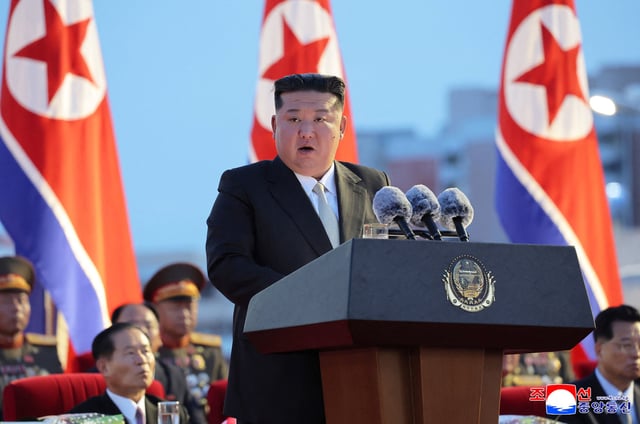 North Korean leader Kim Jong Un speaks during an event to celebrate the 80th anniversary of the country's liberation from Japan's colonial rule, in Pyongyang, North Korea, August 14, 2025, in this picture released by North Korea's official Korean Central News Agency.    KCNA via REUTERS/File Photo