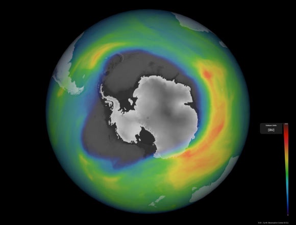 This year’s ozone hole over Antarctica is one of the largest in recent years. Image credit: ESA.