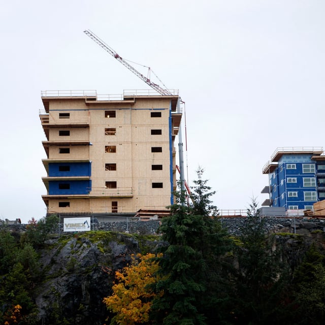 Recently the mayor of Langford, B.C., announced grants to help homebuyers cover their down payments on two bedroom condominium worth up to $450,000 making it more affordable for locals. Various condo projects are photographed in Langford, B.C., Friday, Oct. 22, 2021. THE CANADIAN PRESS/Chad Hipolito