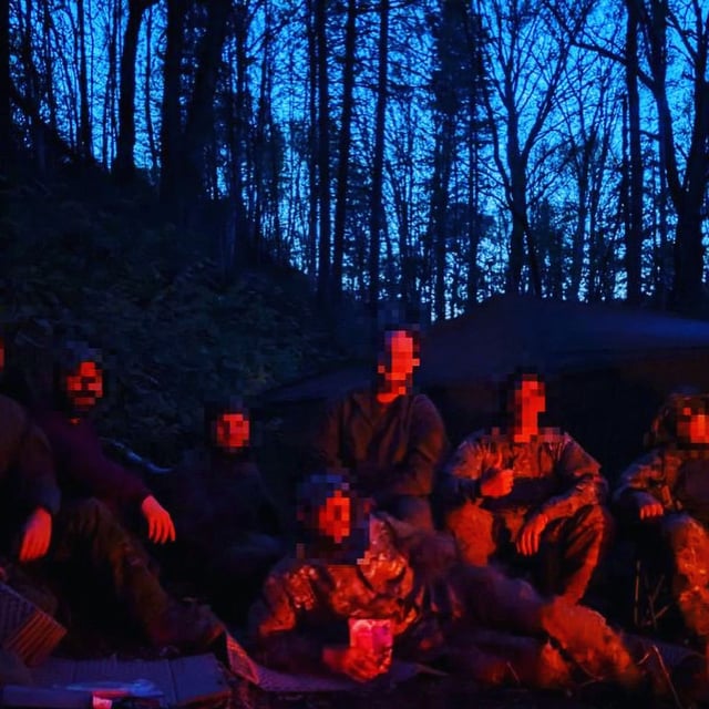 Photos from the Hide and Stalk group taken during a May 2023 weekend of tactical training at a hunting ground north of Quebec City. The photos were posted on Instagram by group member Raphaël Lagacé and mentioned in RCMP search warrant applications. Mr. Lagacé and two other men were charged with facilitating a terrorist activity.