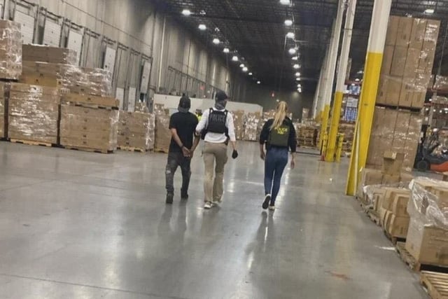 A view inside the warehouse in New Jersey, where federal immigration enforcement agents conducted a raid on Wednesday.