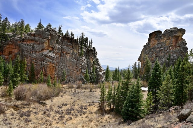 The hike to Elk Falls in Staunton State Park has some beautiful views along the way, including this view of Chimney Rock,  right.