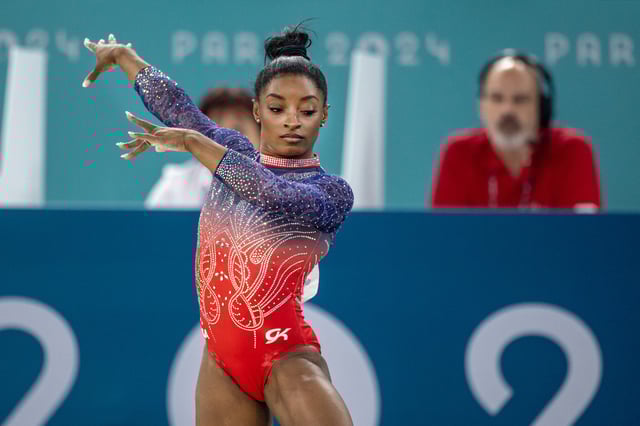 Simone Biles of the United States performs her routine during the Artistic Gymnastics, Women's Floor Final at the Bercy Arena during the Paris 2024 Summer Olympic Games on August 5th, 2024 in Paris, France.