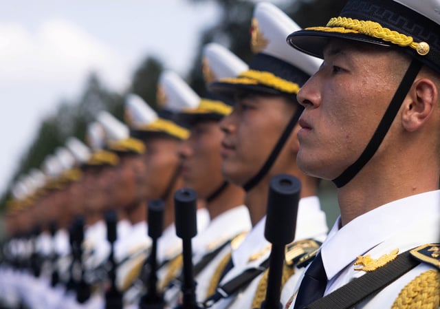 Soldiers of the People's Liberation Army (PLA) of China attend a training ahead of a military parade to mark the 80th anniversary of the end of World War Two, in Beijing, China, August 20, 2025. REUTERS/Maxim Shemetov