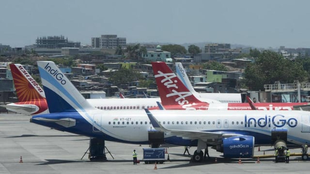 Mumbai, India - May 28, 2020: Planes parked at The Chhatrapati Shivaji Maharaj International Airport. A media tour was conducted witness the preparedness at CSMIA post resuming its domestic air service operation in Mumbai, India, on Thursday, May 28, 2020. (Photo by Satyabrata Tripathy/Hindustan Times) (Satyabrata Tripathy/HT Photo)