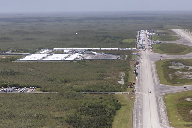 An aerial view shows "Alligator Alcatraz" ICE detention center at Dade-Collier Training and Transition Airport in Ochopee, Florida, U.S. July 24, 2025. REUTERS/Marco Bello/File Photo