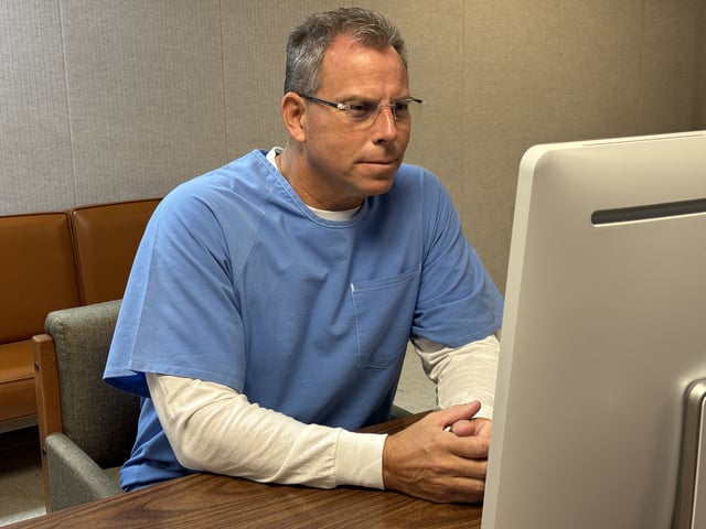 A photo shot of Erik Menendez shot during Thursday’s parole hearing.