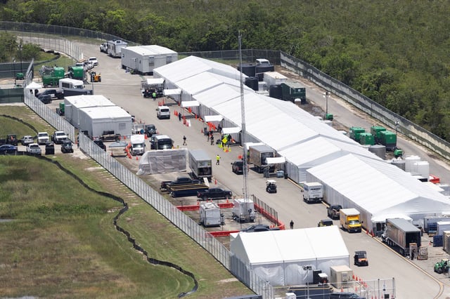 An aerial view shows "Alligator Alcatraz" ICE detention center at Dade-Collier Training and Transition Airport in Ochopee, Florida, U.S. July 24, 2025.