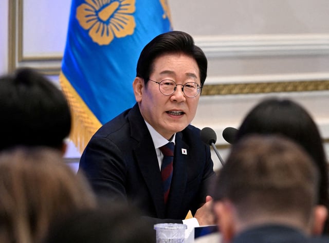South Korean President Lee Jae Myung delivers a speech during a press conference to mark his first 30 days in office at Yeongbingwan of Blue House on July 3, 2025 in Seoul, South Korea. Kim Min-Hee/Pool via REUTERS/File Photo