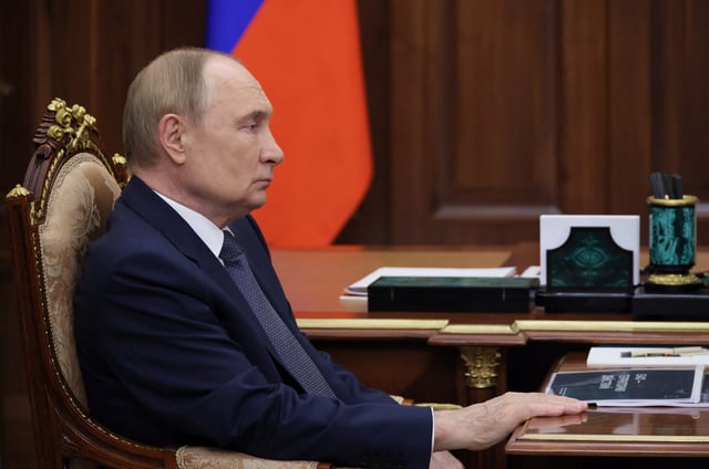 Russian President Vladimir Putin attends a meeting with Acting Governor of the Jewish Autonomous Region Maria Kostyuk in Moscow, Russia, August 20, 2025. Sputnik/Vyacheslav Prokofyev/Pool via REUTERS/File Photo