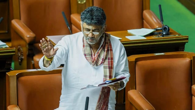 Karnataka Deputy Chief Minister DK Shivakumar speaks during the Monsoon session of the state Assembly, in Bengaluru, on Tuesday.