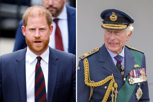 Prince Harry is seen at a Court of Appeal hearing regarding his security at the Royal Courts of Justice, in London, on April 9, 2025. King Charles III visits RAF Lossiemouth in Moray, Scotland, August 6, 2025.