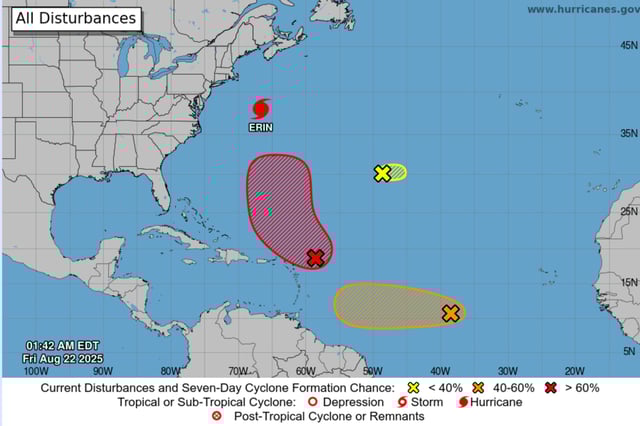 An NHC graphic highlights features being monitored in the Atlantic.