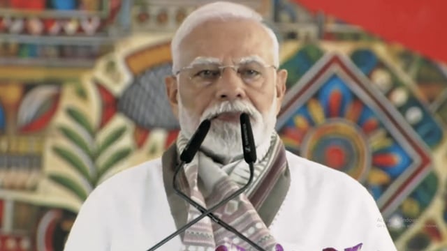Prime Minister Narendra Modi addresses a gathering at the inauguration and foundation stone-laying ceremony ofmultiple development projects in Gaya. | Screen grab from PM's X account