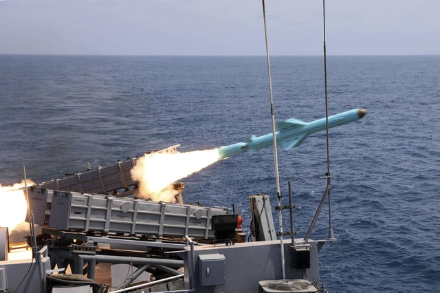 In this picture released by the official website of the Iranian Army on Thursday, Aug. 21, 2025, a missile is fired from a vessel during Iranian navy drill in the Gulf of Oman and the Indian Ocean.