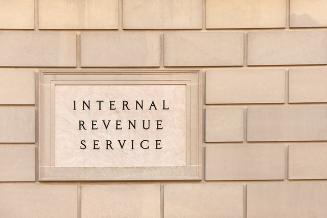 Stock image/file photo: Sign on IRS headquarter building in Washington, DC.