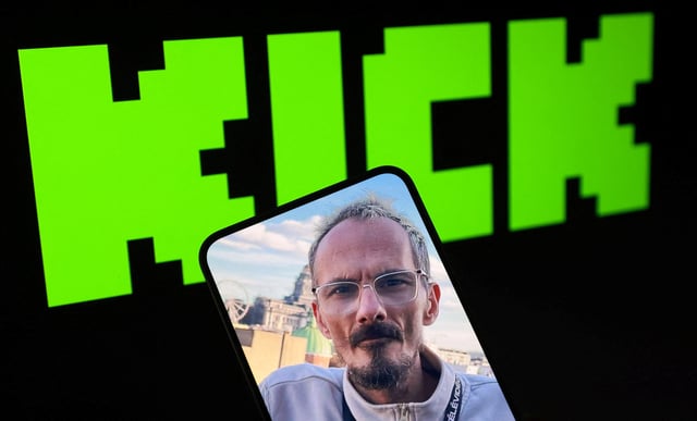 Photo of Raphael Graven, known online as Jean Pormanove, and Kick logo are seen in this illustration taken August 21, 2025. REUTERS/Dado Ruvic/Illustration