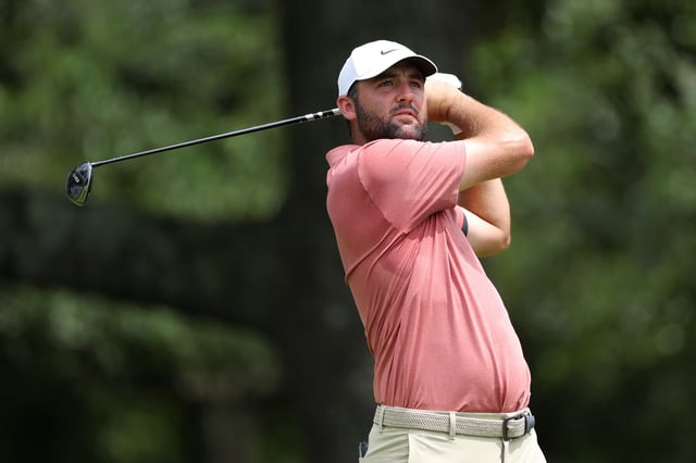 ATLANTA, GEORGIA - AUGUST 21: Scottie Scheffler of the United States plays his shot from the third tee during the first round of the TOUR Championship 2025 at East Lake Golf Club on August 21, 2025 in Atlanta, Georgia. (Photo by Kevin C. Cox/Getty Images)