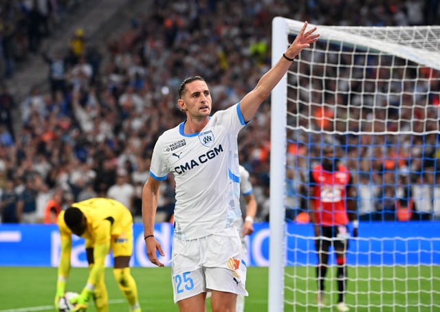 Soccer Football - Ligue 1 - Olympique de Marseille v Stade Rennes - Orange Velodrome, Marseille, France - May 17, 2025 Olympique de Marseille's Adrien Rabiot celebrates scoring their second goal REUTERS/Alexandre Dimou/File Photo