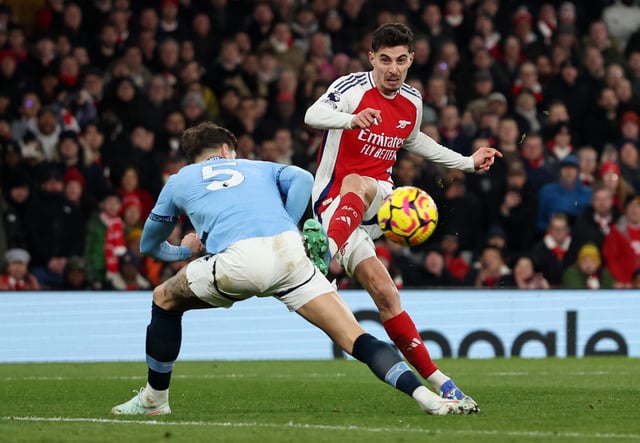 Soccer Football - Premier League - Arsenal v Manchester City - Emirates Stadium, London, Britain - February 2, 2025 Arsenal's Kai Havertz scores their fourth goal REUTERS/David Klein/File Photo