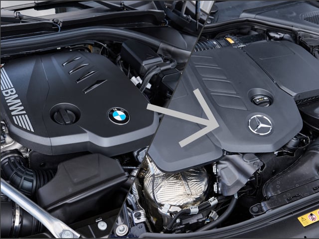 AUTO BILD Montage BMW und Mercedes Motor