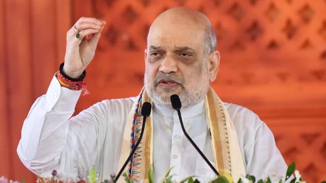 FILE: Union Home Minister Amit Shah addressing a gathering in Sitamarhi district, Bihar, India. (Photo by / Hindustan Times)