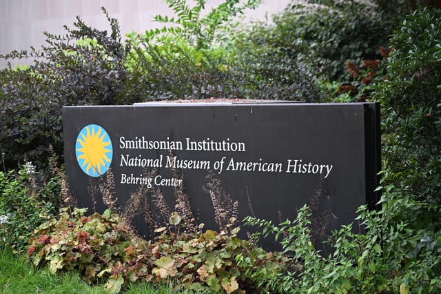 A sign is seen outside of the Smithsonian National Museum of American history on August 13, 2025 in Washington, DC.
