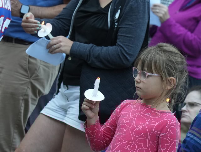 People gather at Madbury United Church of Christ Aug. 21, 2025 for a vigil to grieve the deaths of members of the Long family.
