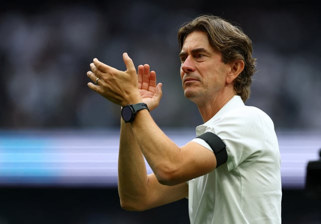 Soccer Football - Premier League - Tottenham Hotspur v Burnley - Tottenham Hotspur Stadium, London, Britain - August 16, 2025 Tottenham Hotspur manager Thomas Frank celebrates after the match Action Images via Reuters/Matthew Childs/File Photo