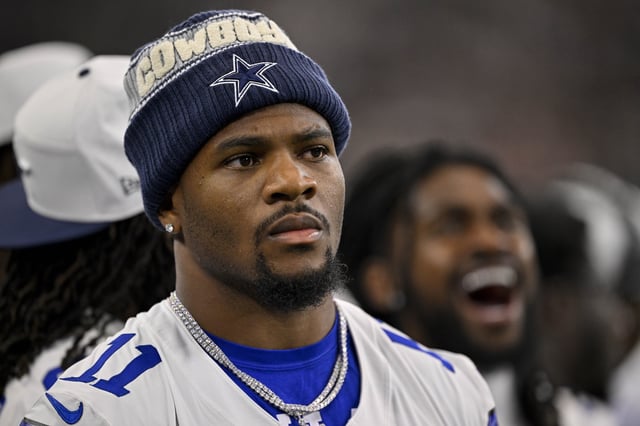 Aug 16, 2025; Arlington, Texas, USA; Dallas Cowboys defensive end Micah Parsons (11) looks on before the game between the Dallas Cowboys and the Baltimore Ravens at AT&T Stadium. Mandatory Credit: Jerome Miron-Imagn Images/File Photo