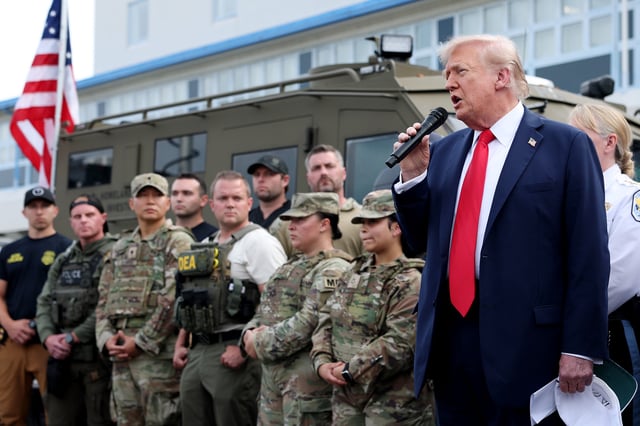 U.S. President Donald Trump visits the U.S. Park Police Anacostia Operations Facility on August 21, 2025 in Washington, DC.