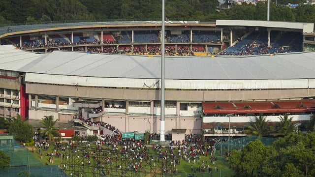 An aerial view of Bengaluru’s Chinnaswamy Stadium. (PTI)