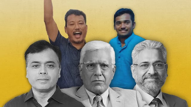 Journalists Abhisar Sharma, Karan Thapar, Siddharth Vardarajan, and the people whose complaints have led to FIRs against the three