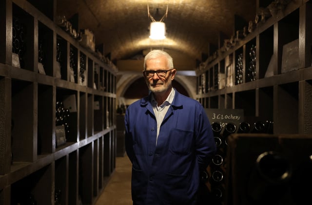 Frederic Zeimett, CEO of Leclerc Briant Champagne house, poses in the cellar of the house, in Epernay, France, August 22, 2025. REUTERS/Christian Hartmann