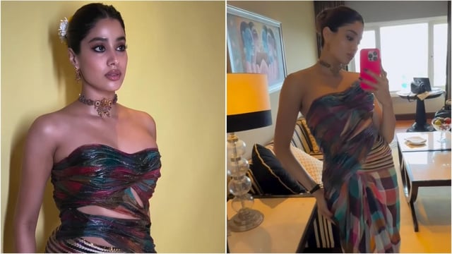 Janhvi Kapoor's neo-saree gown redefines Madras checks with a fashion-forward twist.