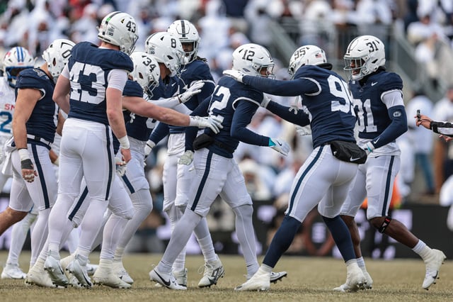 Dec 21, 2024; University Park, Pennsylvania, USA; Penn State Nittany Lions players react during a match against the Southern Methodist Mustangs at Beaver Stadium. Mandatory Credit: Vincent Carchietta-Imagn Images/File Photo