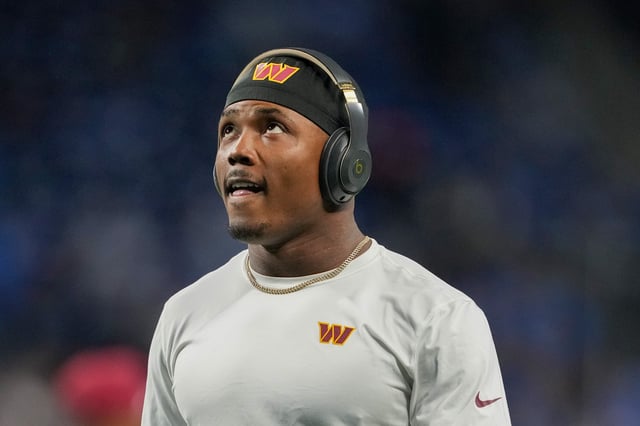 Terry McLaurin #17 of the Washington Commanders looks on during warmups prior to playing the Detroit Lions during the NFC Divisional Playoff at Ford Field on January 18, 2025 in Detroit, Michigan.